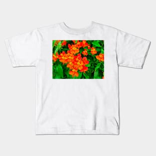 Vibrant Orange flowers summer pattern Kids T-Shirt